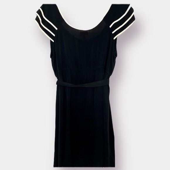 Elle Black Dress with Cream Trim Elastic Waist with Tie - Picture 4 of 6